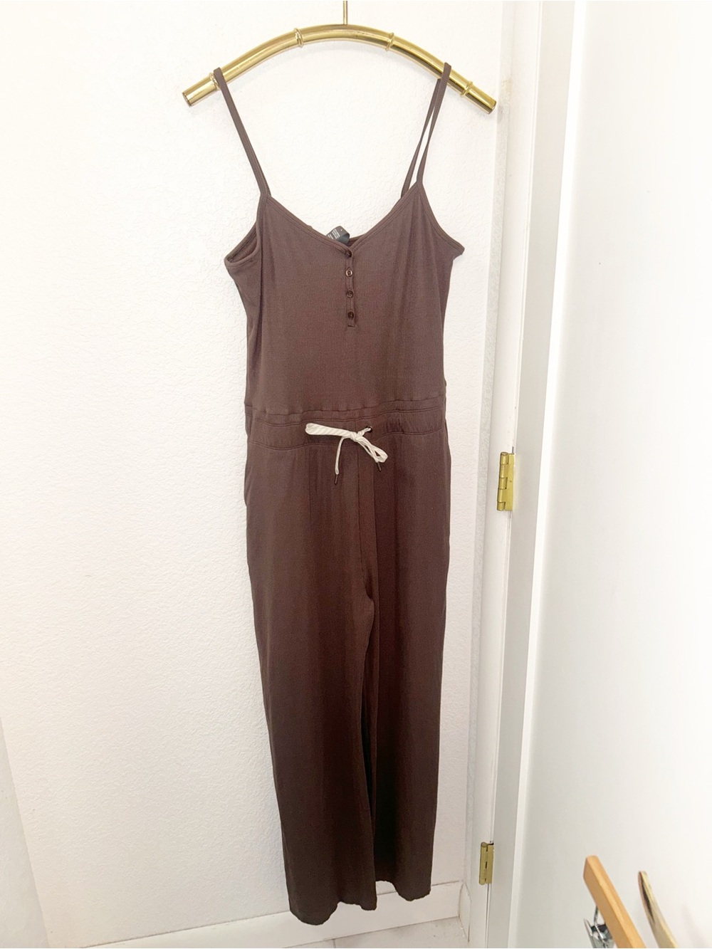 VUORI The Pose Scoop Button Jumpsuit Ribbed Wide Leg Mauve Soft SZ: Large